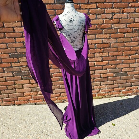 Azazie Ruffle Sleeve Burgandy Chiffon Floor Length Dress - Picture 3 of 16